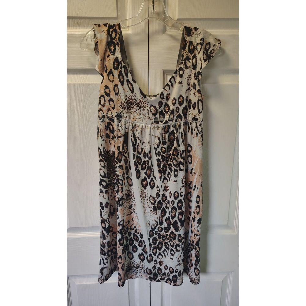 Isabella Rodriguez Leopard Animal Print Flutter Sleeve Dress Small S